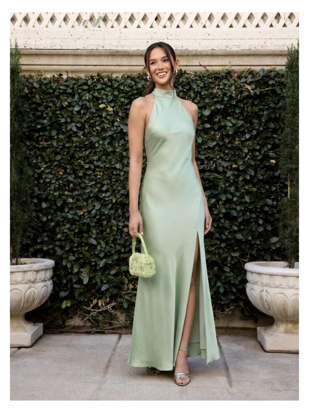 CIDER Pale Green Satin Halter Wrap Mermaid Maxi Dress S NWT